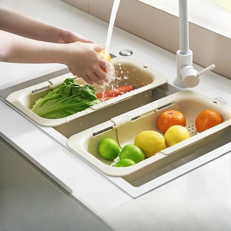 

Drain Basket Retractable Kitchen Household Sink Folding Vegetable Basket Double-layer Large Capacity Bowl Chopsticks Drain Rack