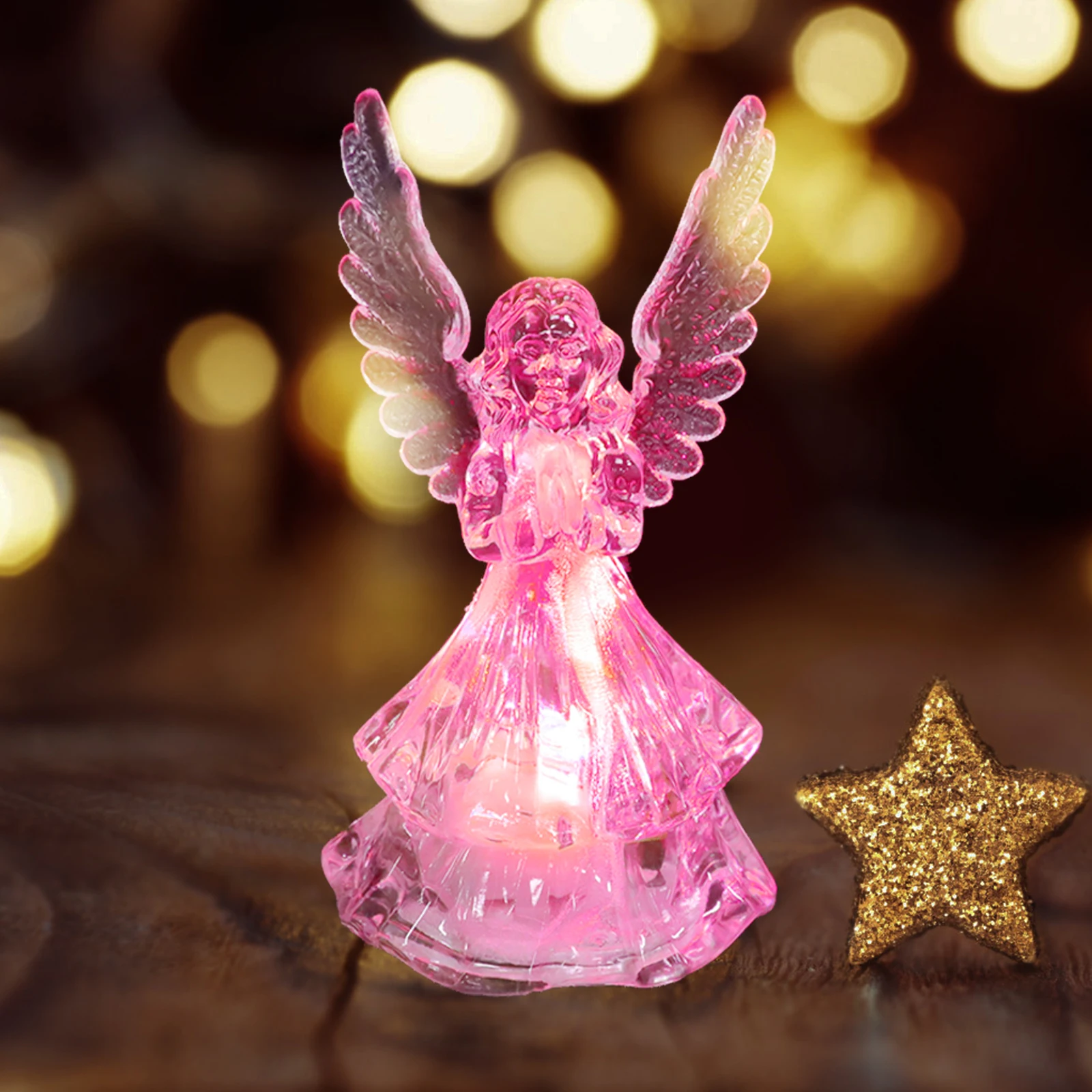 

5 Pcs Night Light Angel Lamps Acrylic Figurines Glowing Decor Desktop Decor Christmas Home Bar Restaurant Ornament