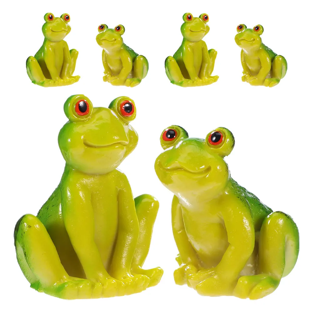 6Pcs Mini Resin Frog Garden Ornaments Realistic Hand-Painted Outdoor Decorations for Lawn Balcony Desk Micro Landscape Resin