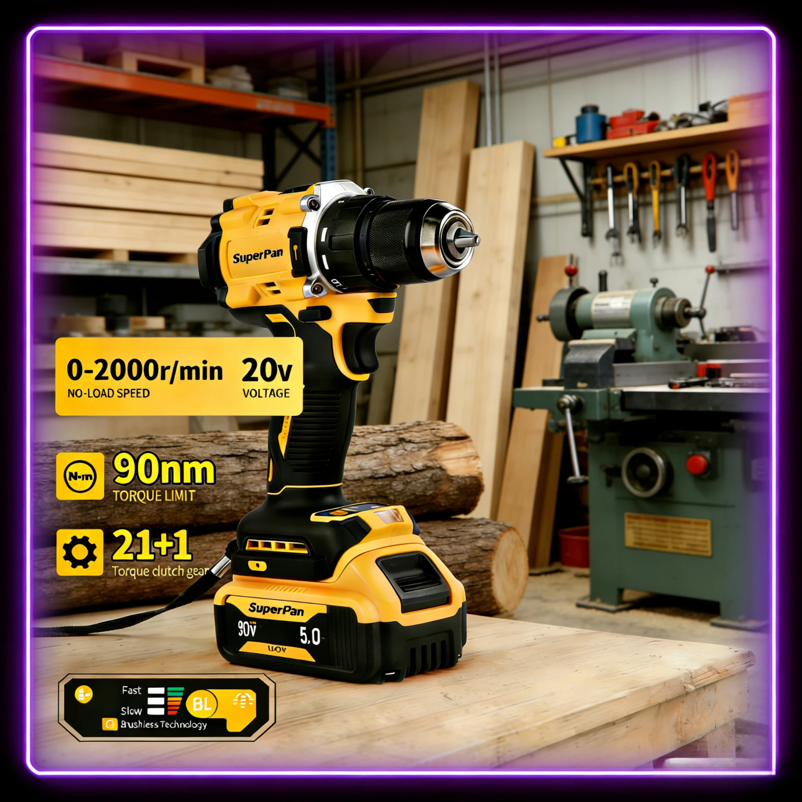 

Бесщеточная ударная дрель SuperPan SP805 с самозажимным патроном, низким износом, высокой эффективностью и долговечностью, совместимая с аккумулятором DeWalt 20В.