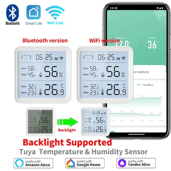 Tuya WiFi อุณหภูมิความชื้นเซนเซอร์สําหรับ Smart Home Backlight เครื่องวัดอุณหภูมิใช้งานร่วมกับบลูทูธ APP รีโมทคอนโทรล