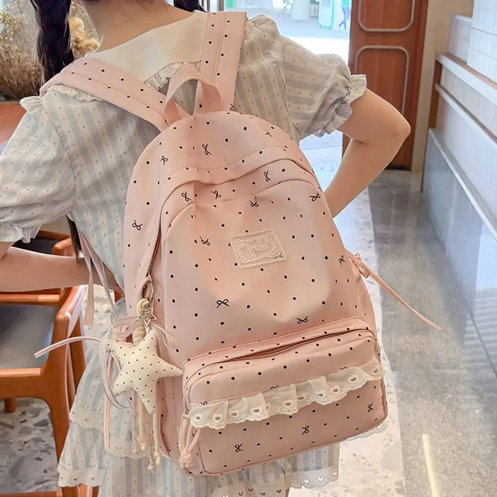 Sac à dos de campus grande capacité avec nœud, léger, pour les trajets quotidiens, en nylon souple, haute valeur esthétique, cartable étudiant
