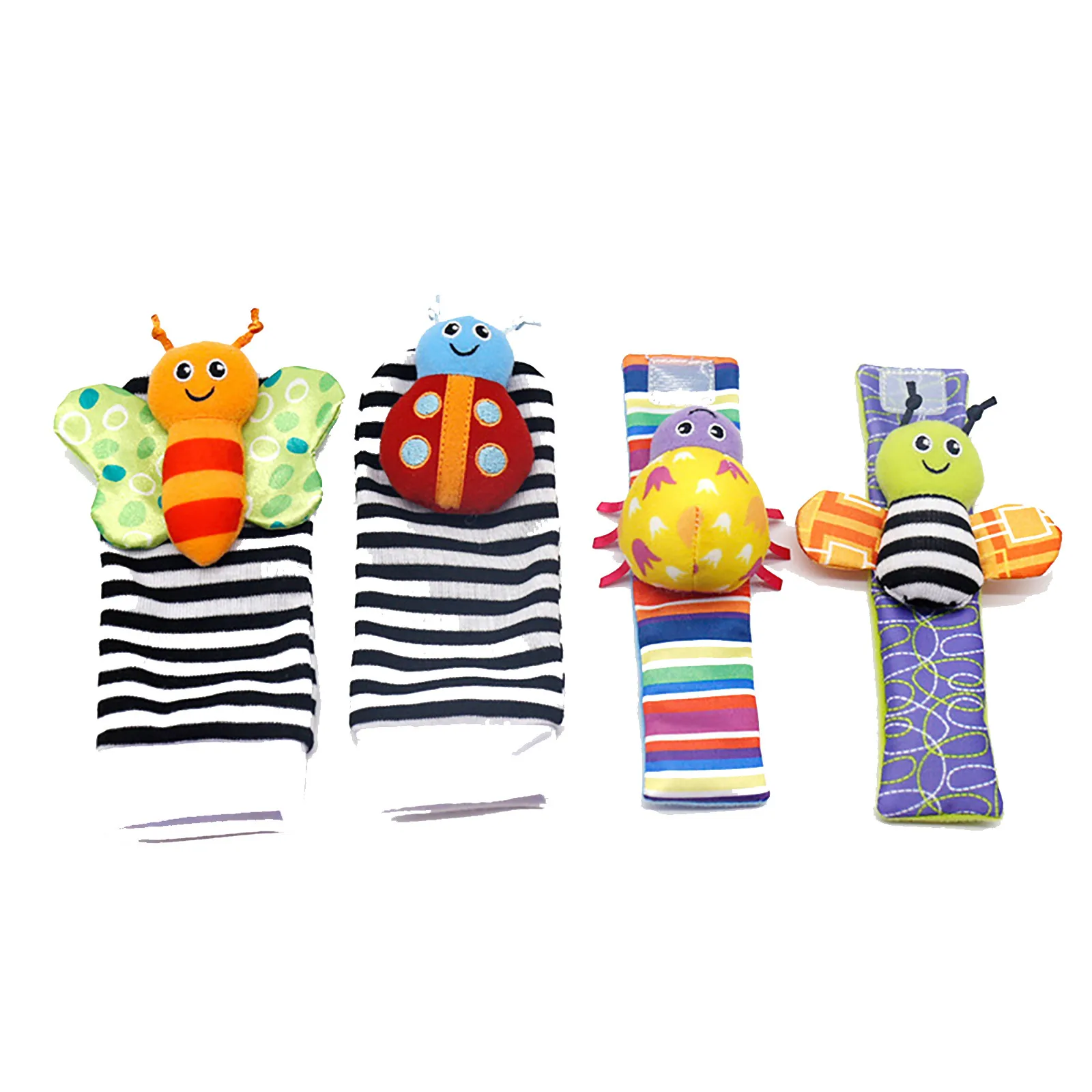 4Pcs/Set Cute Newborn Baby Animal Socks Toys Wrist Rattles And Babies Foot Finder Socks