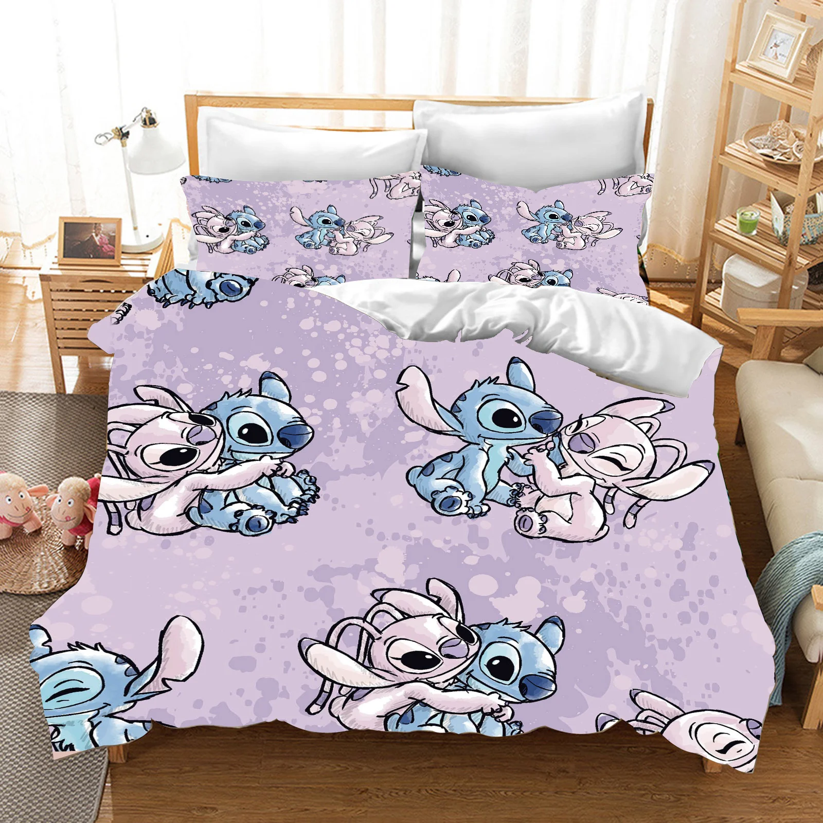 Stitch Bedding Set para crianças, capa de edredão, conjuntos de consolador, 3D Quilt, King Size, 3 peças