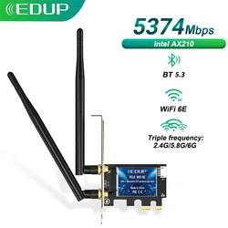 EDUP 5374 mb/s WiFi 6E Intel AX210 PCIe bezprzewodowy Adapter WiFi PCI Express 2.4G/5G/6GHz 802.11AX Bluetooth5.3 na pulpit Win10/11