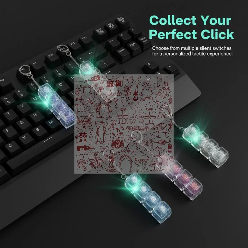 1/2/3/4/9 Key Keyboard  Toys Crystal Keycap Keychain Stress Relief Fingertip Gadget Decompression Toys Clicker  Toy