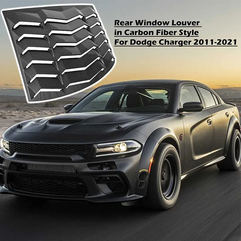 Rear Window Louver Windshield Sun Shade Scoop Cover in Carbon Fiber Style ABS for Dodge Charger 2011-2021 Lambo Style