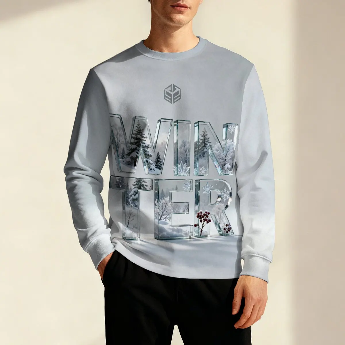 

Мужская толстовка с круглым вырезом на осень и зиму: тематический узор букв и зиму, идеально подходит для повседневного отдыха, активного отдыха