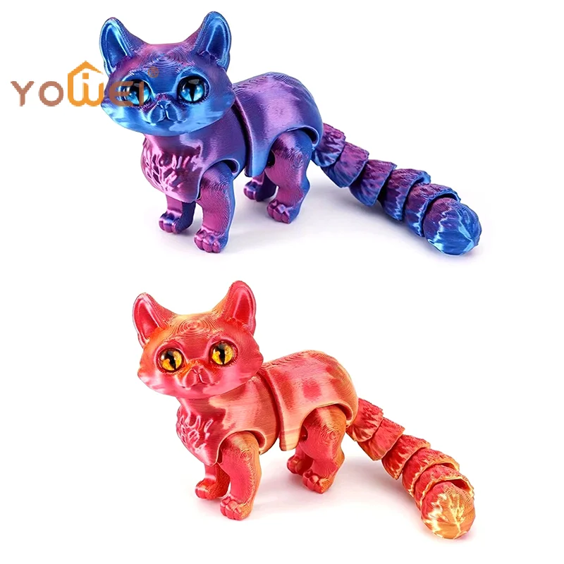 Latest 12cm Articulated 3D Printed Cat Cute Animals Toys Decor For Stress Relief Desktop Decoration Pet Christmas Gift
