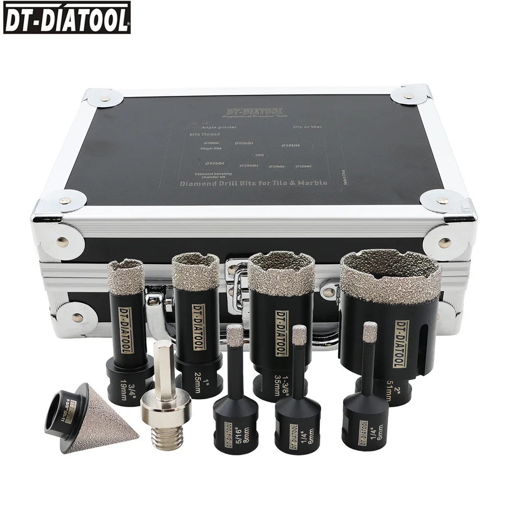 DT-DIATOOL 9pcs/kit Diamond Drilling Bits Porcelain Tile Marble Core Hole Saw 5/8-11 Thread Diamond Drills Milling Bit