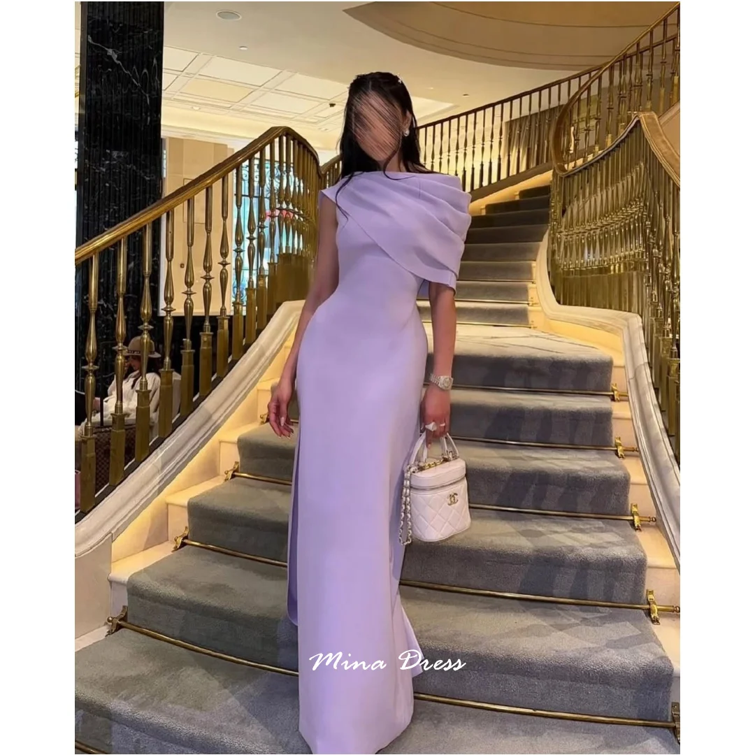 Mina Customized Purple Floor-length Evening Gown Customized Card Shoulder Waist Slit Prom Dress Party Dress Formal Occasion