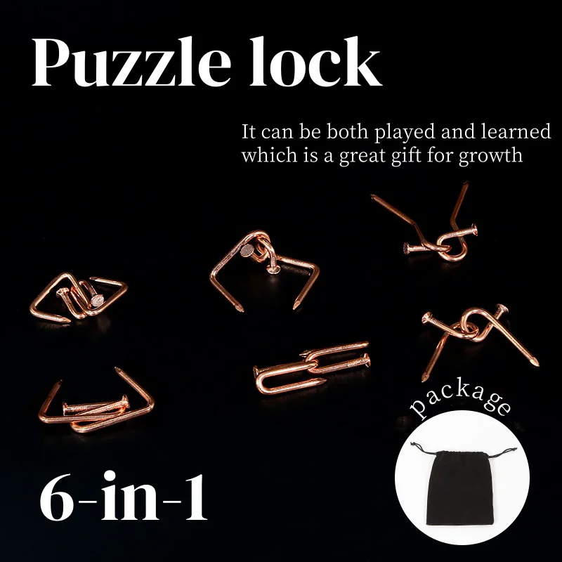 6-in1 set cast puzzles, adult brain teasers, puzzle locks and metallic 3D Puzzles for both children and adults