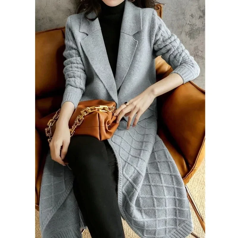 European Long Cashmere Cardigan Female Autumn and Winter New Over-the-knee Slimming Thickened Wool Coat Knitted Sweater N151