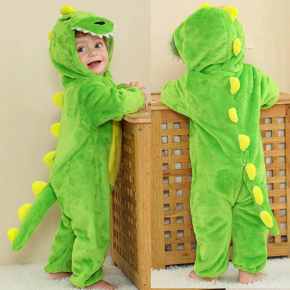 Newborn Boy Clothes Winter Warm Hooded One Piece Jumpsuits Baby Onesies Kids Overalls Baby Stuff Dinosaur Animal Cartoon Costume