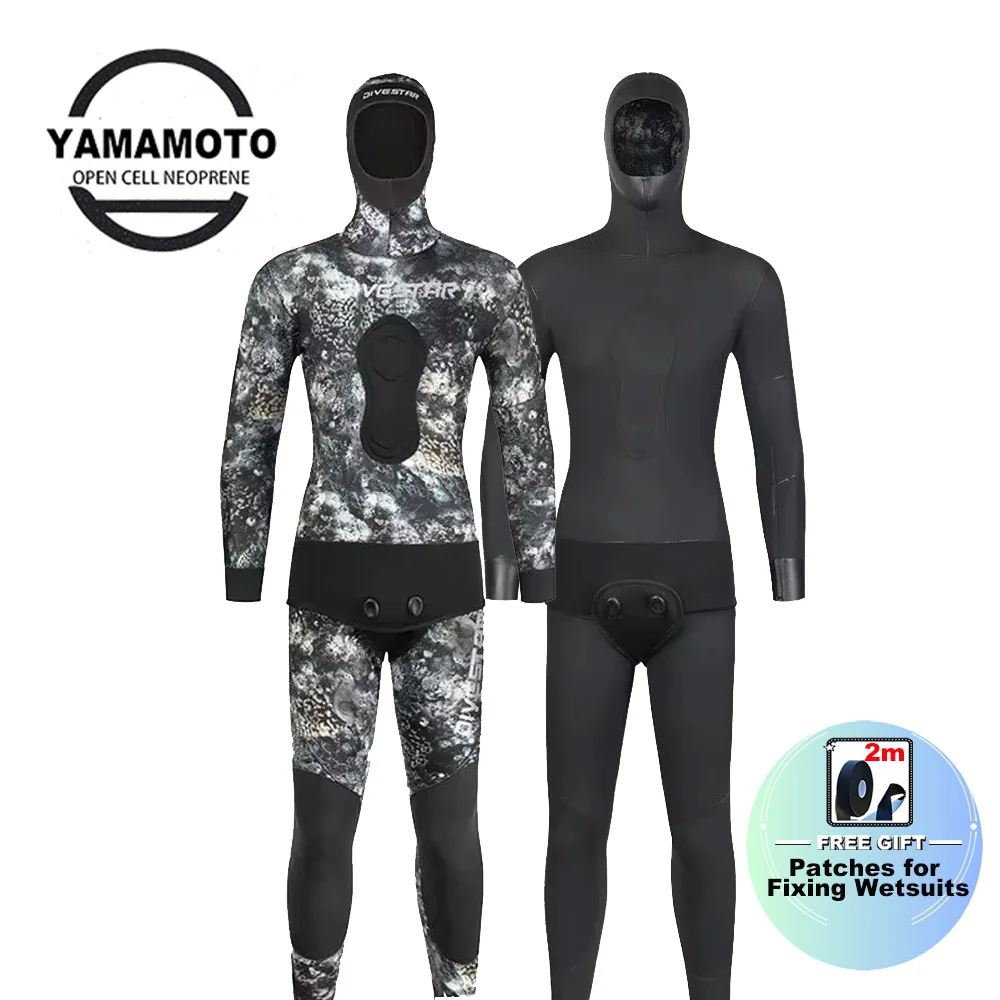 Men 5mm Wetsuit Spearfishing Open Cell Neoprene Freedive Scauba Diving  Hoodie Camouflage  Blind Sewing Two Piece