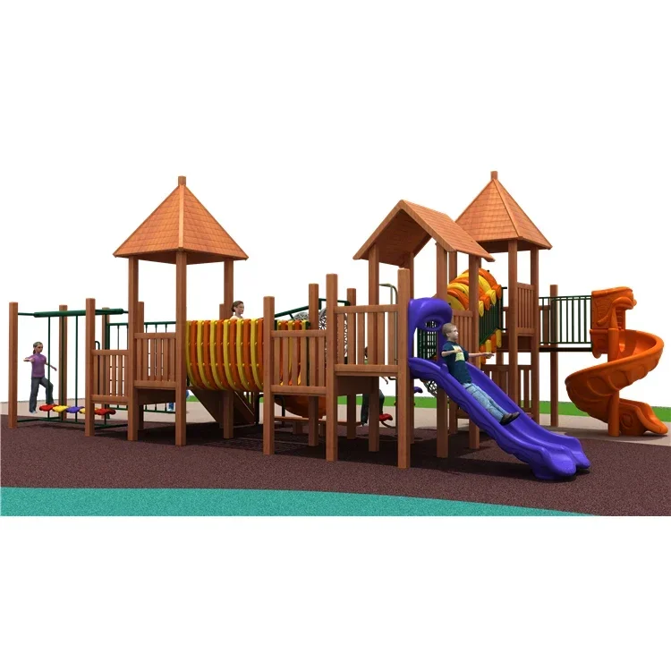 High quality outdoor amusement park wood children slide outdoor playground equipment kids slide for sale