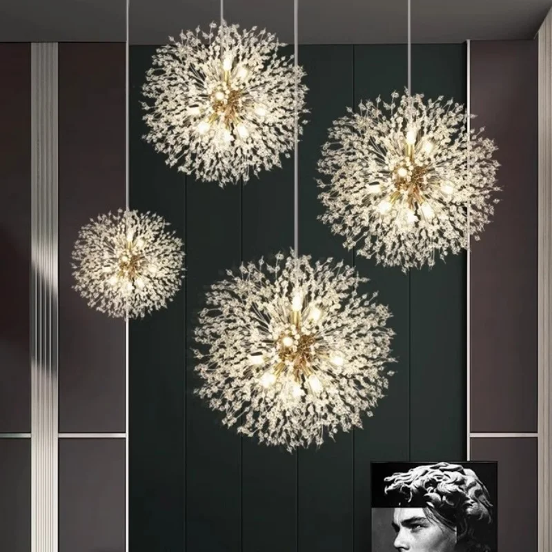 Nordische Neue Pusteblumen-Kristall-LED-Pendelleuchte für Wohnzimmer, Schlafzimmer, Restaurant, Hotel, Hochwertiger Kronleuchter, Moderne Wohnraumbeleuchtung