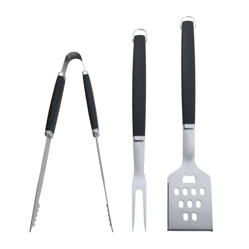 

Professional 3 Piece BBQ Tool Set Stainless Steel Turners Tongs Meat Fork Kitchen Grilling Accessories Dishwasher Safe