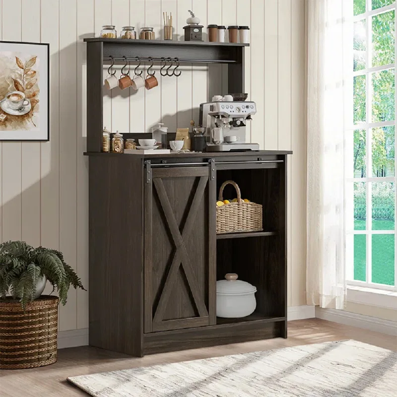 

New custom coffee bar cabinet with 6 hooks and adjustable shelves