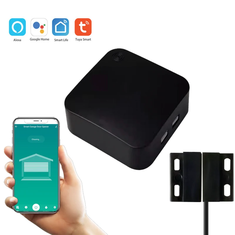 Black Tuya Wifi Garage Door Switch Intelligent Garage Door Opener Smartlife APP Remote Conrtrol Works With Alexa Google Home