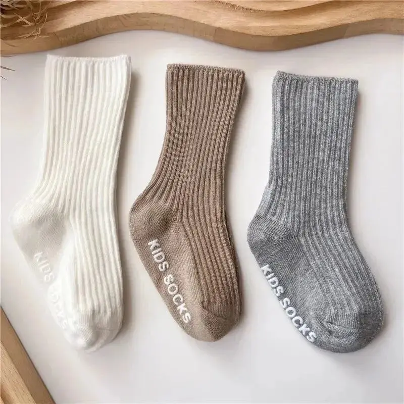 3Pairs/Lot Baby Socks Boys Girls Cotton Stripe Soft Sock Kids Toddler Non-Slip Rubber Grips Floor Socken For 0-3 Years