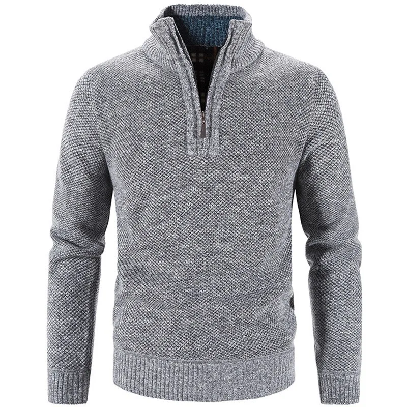 

New Autumn and Winter Knitted Men's Stand-alone Collar Sweater Half Zipper Pullover Casual Solid Color Long Sleeve Jackets