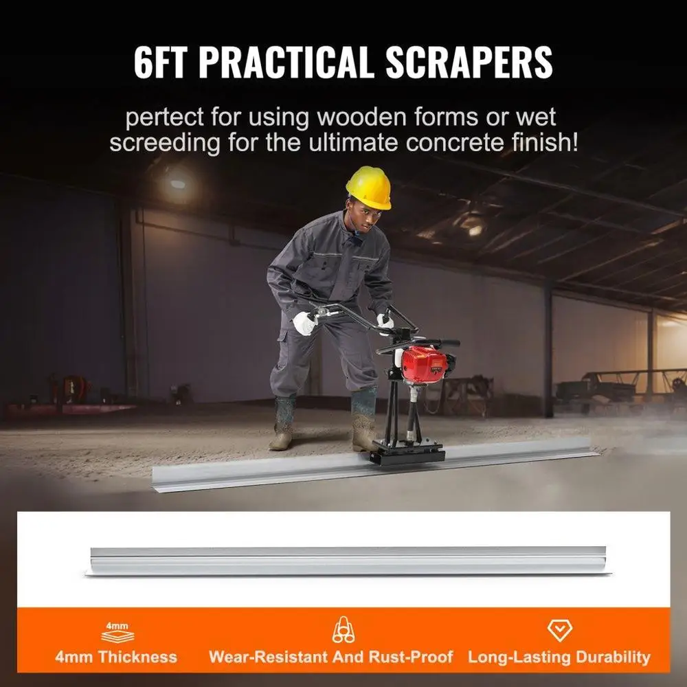 6ft Aluminum Concrete Screed Set with Gas Powered Vibrating Motor Height Adjustable Handles Efficient Finishing Tool 6500RPM