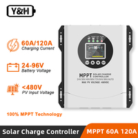 Y&H 60A 120A MPPT Solar Charge Controller 24V To 96V Auto PV max input 480V built-in smart fan for lithium iron phosphate
