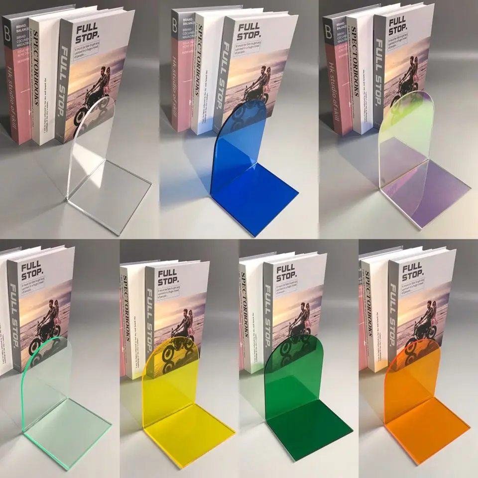 Colored Acrylic Bookends Decorative Book Holders for Shelves,L-Shaped Book Stopper for Study,Office,Store & Home Book Organizer