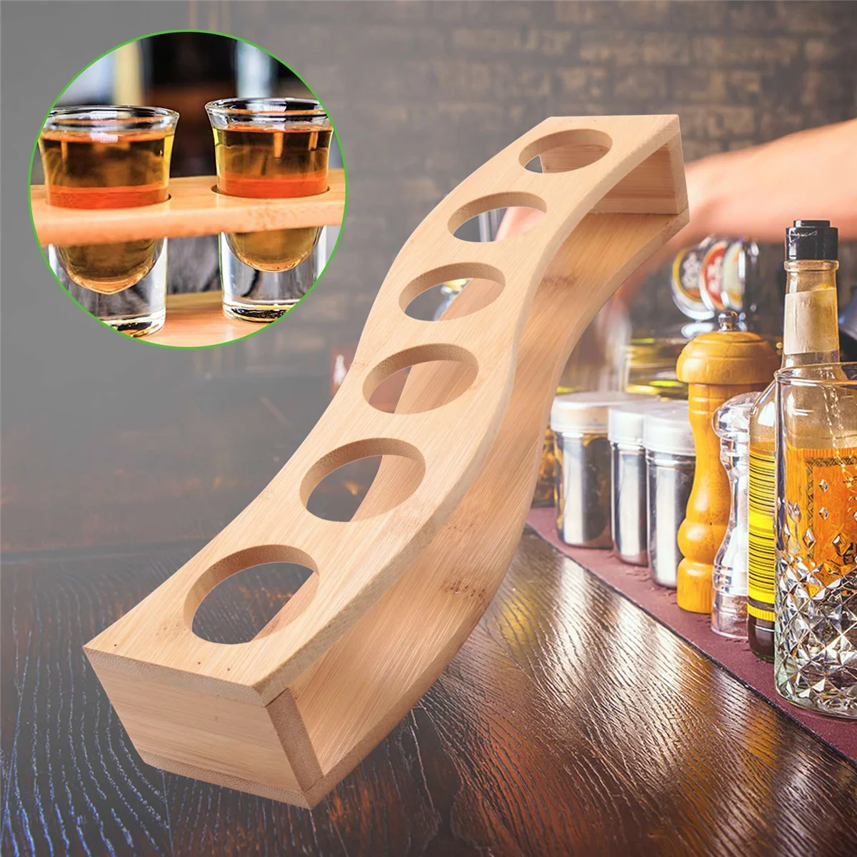 Shot Glass Holder Set-1Oz/30Ml Shot Glass Set Bamboo Shot Glass Holder, 6Pcs Shot Glass Set, Perfect for Party, Bar