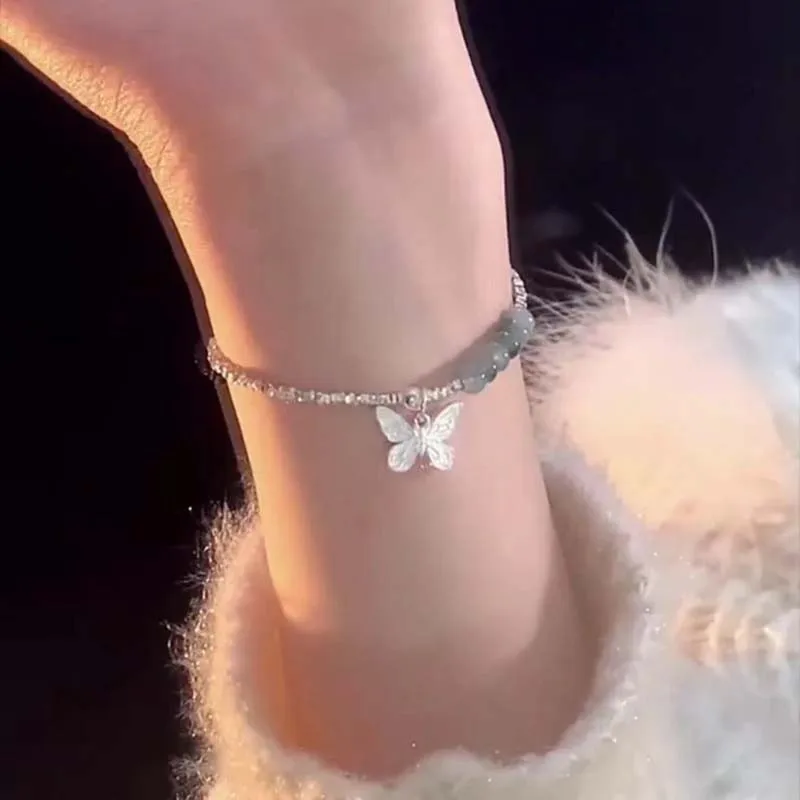 جديد الأخضر كريستال فراشة شكل قلادة سوار للنساء موضة المعادن غير النظامية هندسية مطرز سلسلة سوار مجوهرات