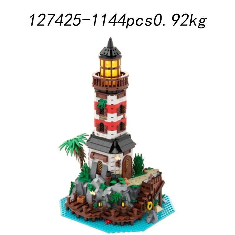 작은 입자 조립 블록 MOC-127497 해적 성 건축 모델 장난감 선물 장식품 등대 말 장식