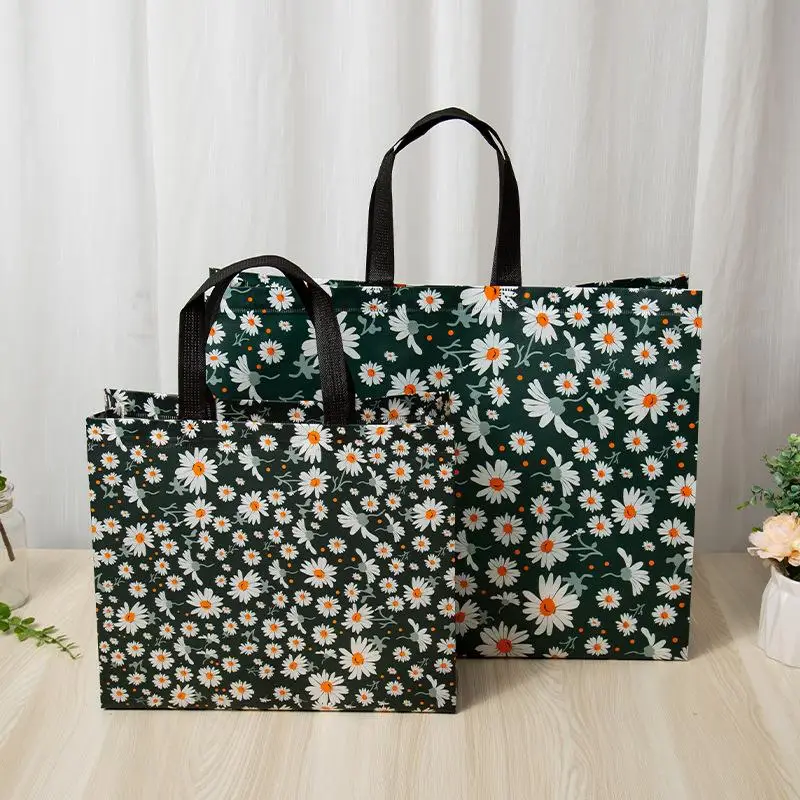 Reusable Shopping Bag Daisy Flower Pattern Foldable Grocery Bag Eco-Friendly Tote Bag non-Woven waterproof Shopper Groceries Bag