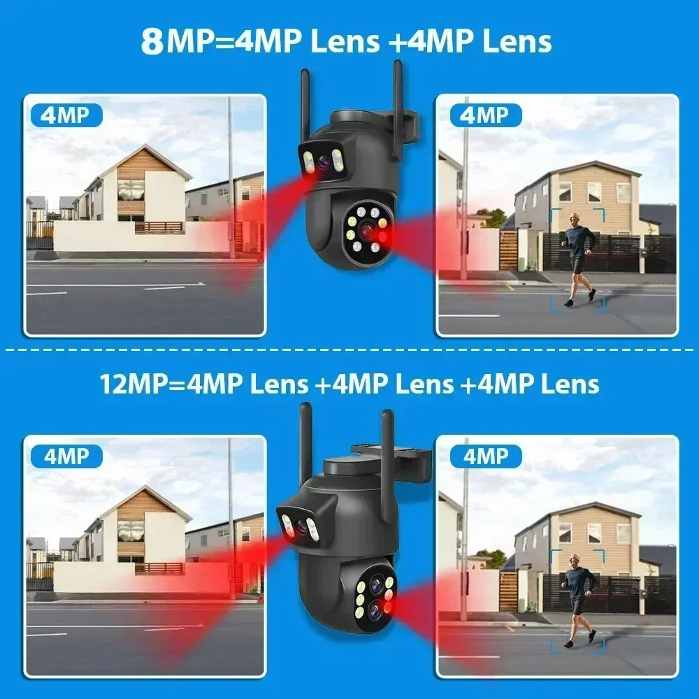 ANSVICAM 6K 12MP WiFi Camera Dual Lens Outdoor 10xZoom Dual Screen PTZ Camera PIR Auto Tracking Security-protection Video Camera