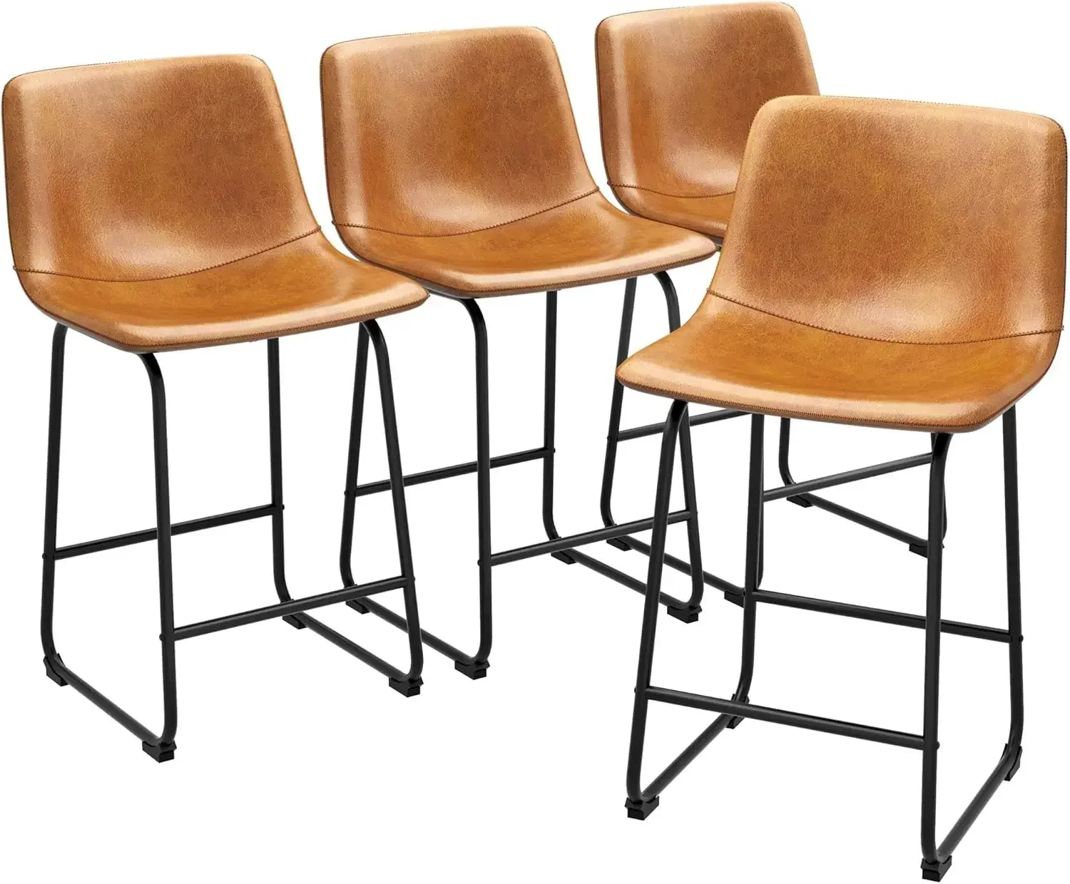 

Bar Stools Set of 4, PU Leather Counter Height Bar Stools, 26" Modern Bar Stools with Metal Legs and Footrest,(Brown)