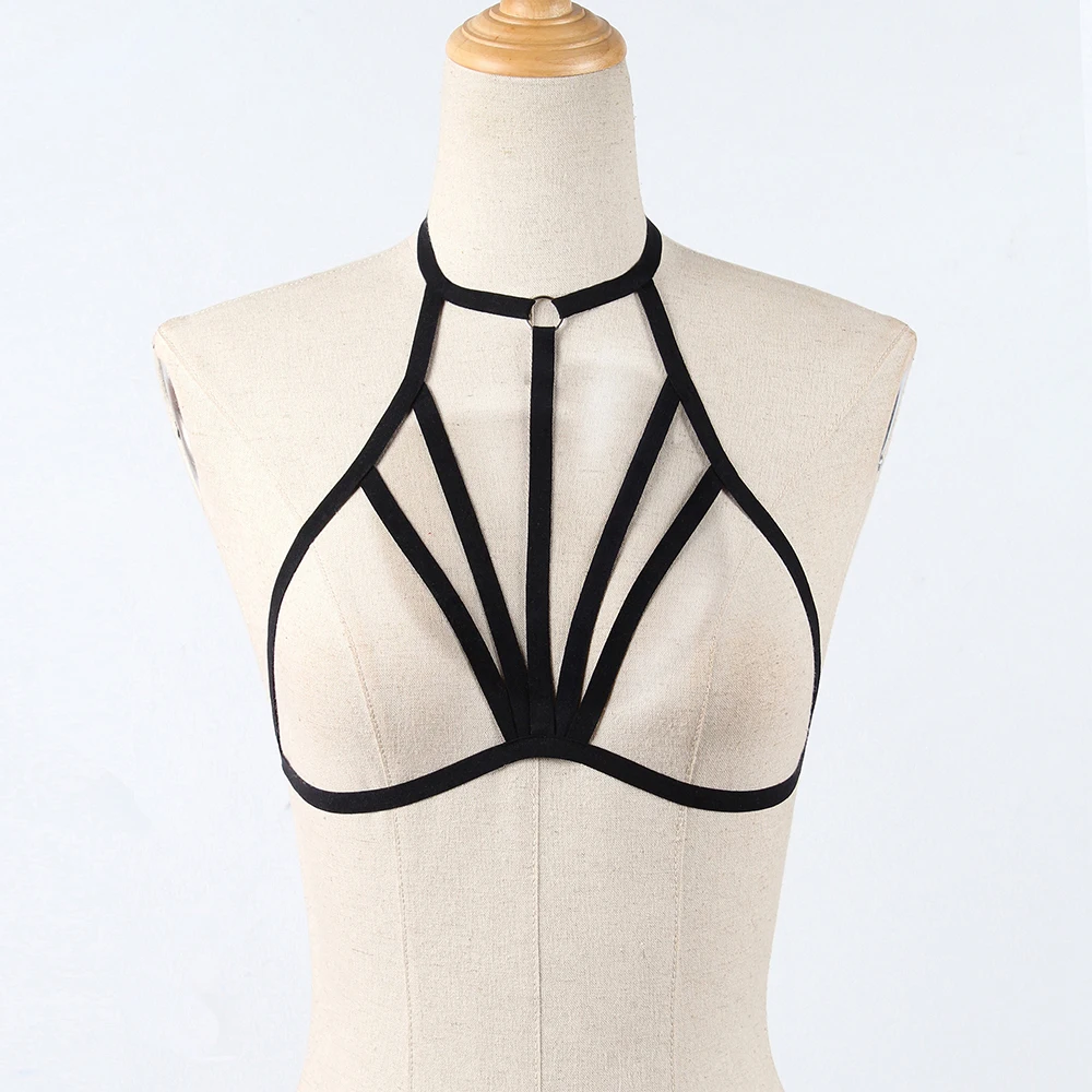 Women Goth Fashion Sexy Erotic Harness Bandage Bustier Hollow Cage Lingerie Chest Harness Elastic Bandage Bra Tops Bralette