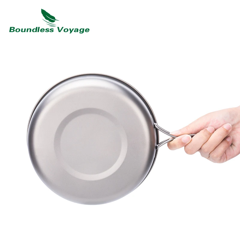 Boundless Voyage Titanium Frying Pan Plate Dish with Folding Handle Ultra-light Camping Picnic Skillet Griddle Tableware Ti2063C