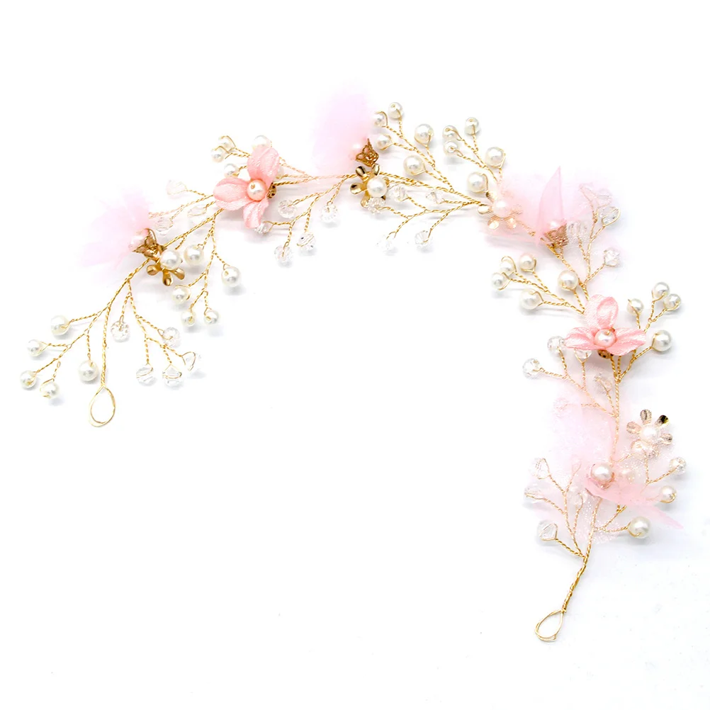 

Розовая свадебная повязка на голову с жемчугом и цветком, свадебные аксессуары для волос, хрустальные бусины, головной убор, украшение для вечеринки, повязка на голову с жемчужным цветком