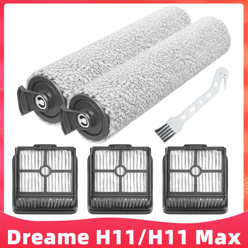 Roller Brush and Hepa Filter Replacement For Dreame H11 / H11 Max Wet and Dry Vacuum Cleaner Spare Parts Accessories