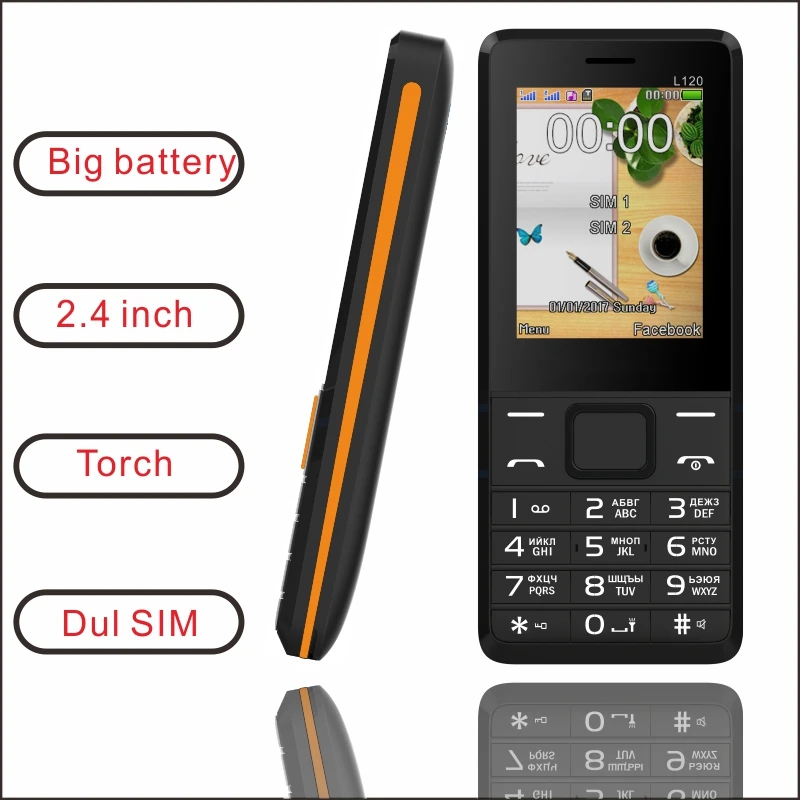 EAOR 2G 2.4 inch screen Feature Phone Dual SIM card 3000mAh big battrey Keypad Push-button Phone with strong light Torch