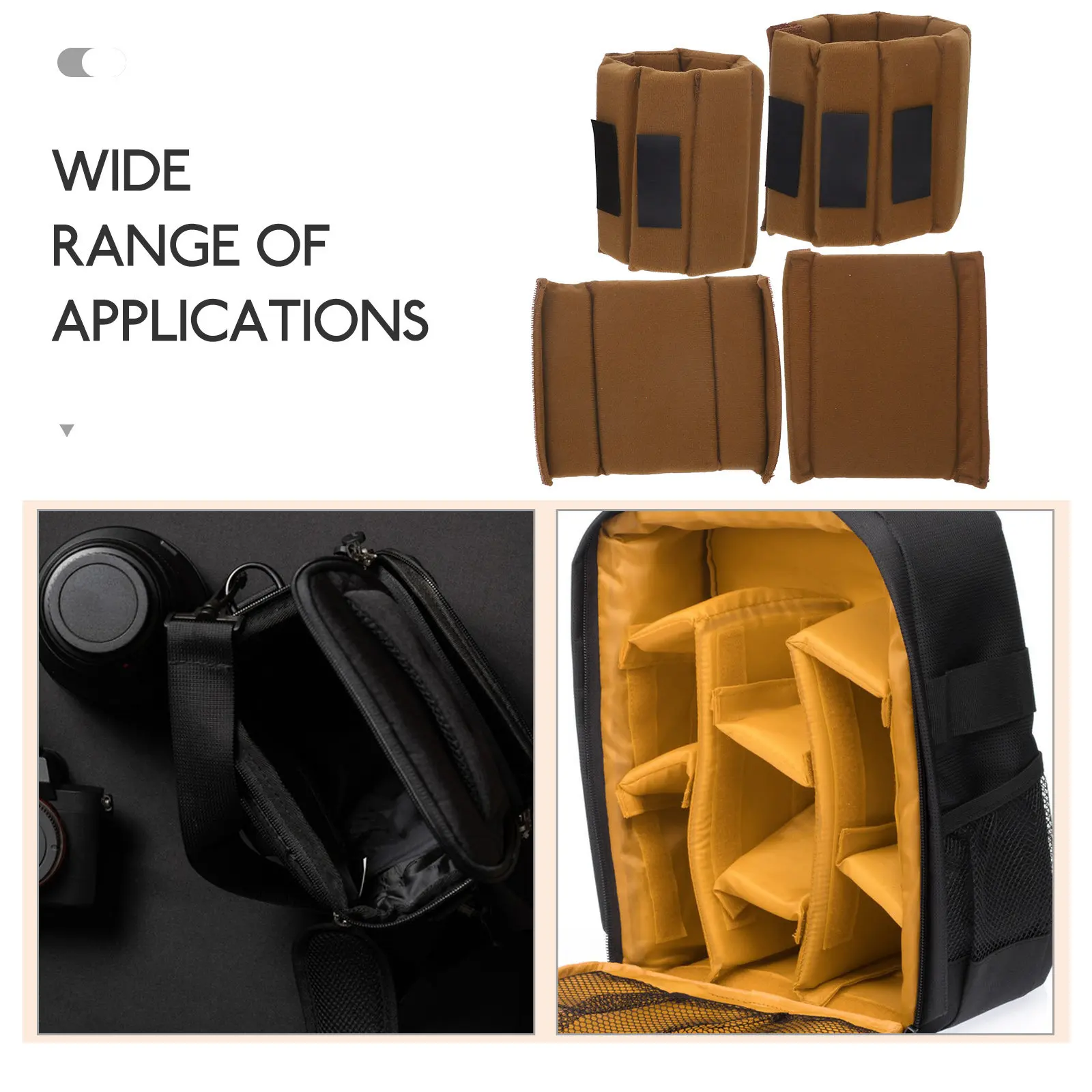 4Pcs Camera Bag Divider Insert Hook Loop Sticky Strap Adjustable Camera Insert for Gear Protection and Organization
