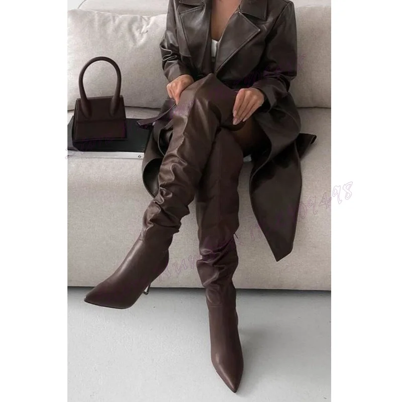 

Pointed Toe Over The Knee Boots Matte Leather Shoes for Women Stilettos High Heels Sexy Lady Shoes 2024 Zapatos Para Mujere