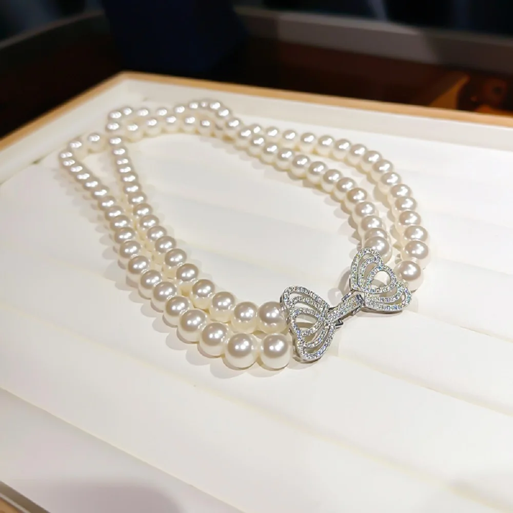 2/Row - Beautiful Pearl Necklace AAAA10-11mm Natural Japanese White Pearl Necklace 925s/Length 43-45cm/45-48cm