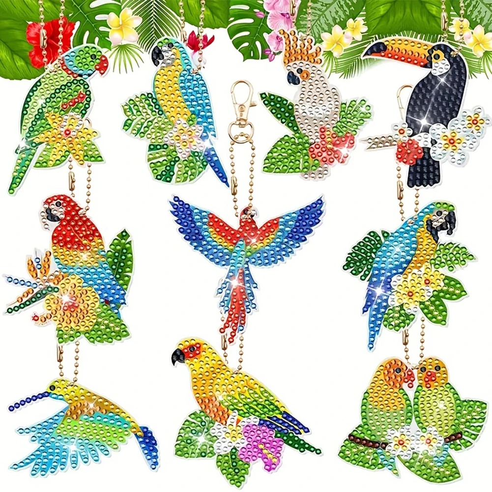 10 قطعة مزدوجة الوجهين الحيوان الماس الفن كيرينغ الماس اللوحة الفن المفاتيح قلادة للمنزل حفلة عيد ميلاد ديكور