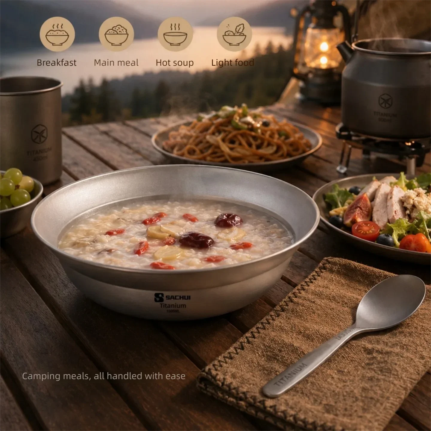Titanium Ultralight Camping Bowl Plate Set 4
