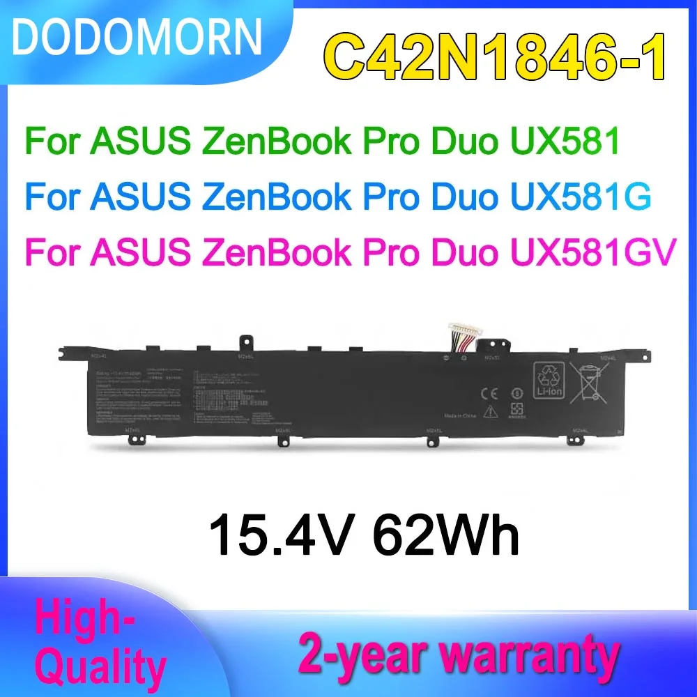 

DODOMORN 15.4V 62Wh C42N1846-1 Laptop Battery For Asus ZenBook Pro Duo UX581GV UX581G UX581GV 0B200-03490000 4ICP5/41/75-2
