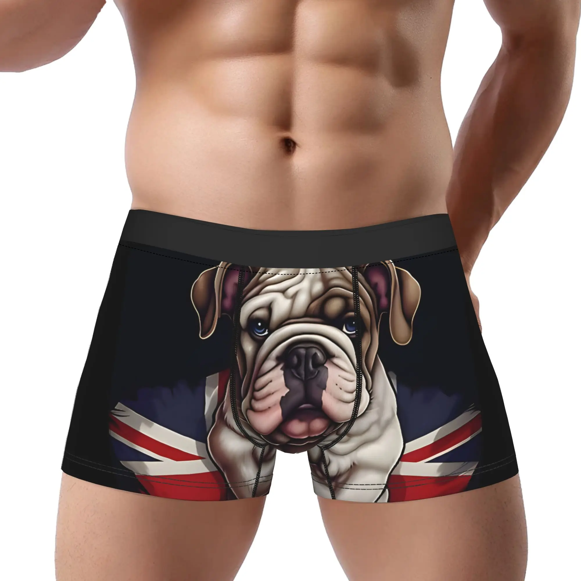 1piece English Bulldog Puppy In London  Underpants Breathbale Panties Male Underwear Print Shorts