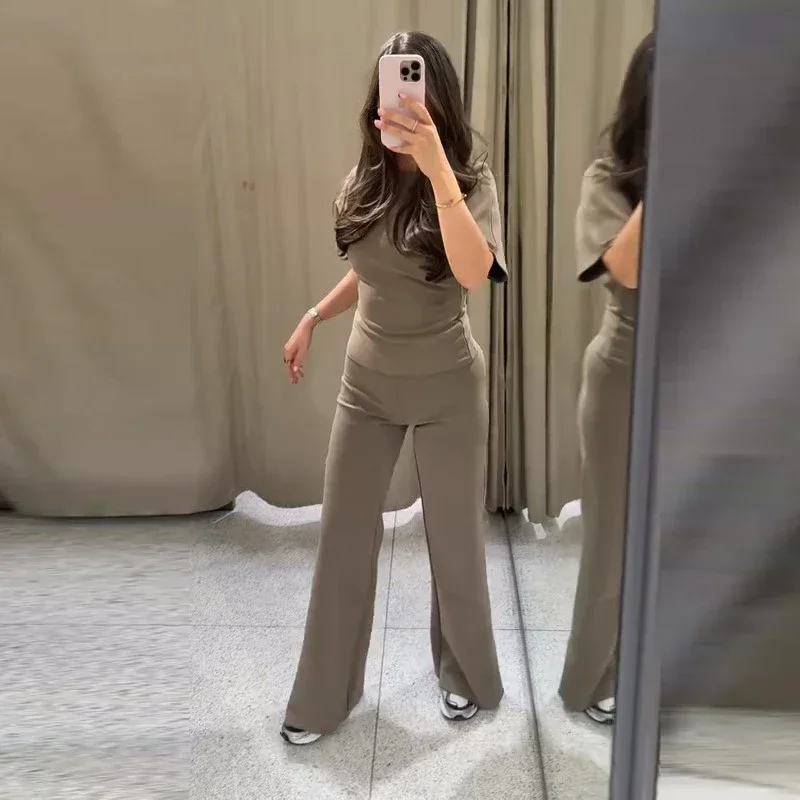 Sexy Rückenfreies Top und Hosen-Set für Damen, Einfarbiges Kurzarm-Oberteil mit Langer Schmaler Hose, Damenanzug für Sommer und Herbst 2026, Neu – Detail 10