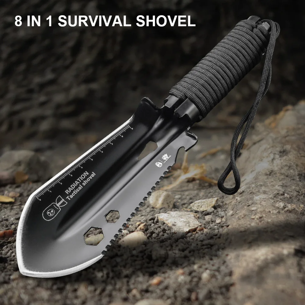 8-in-1 Mini Multifunctional Survival Shovel – 3CR13 Stainless Steel Portable Camping Spade Outdoor Entrenching Tool with Case