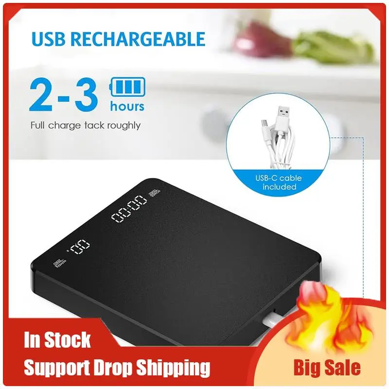 

Digital Kitchen Scale With Timer ABS 3 Units Rechargeable Portable Coffee Scale 3Kg/0.1G High Accuracy